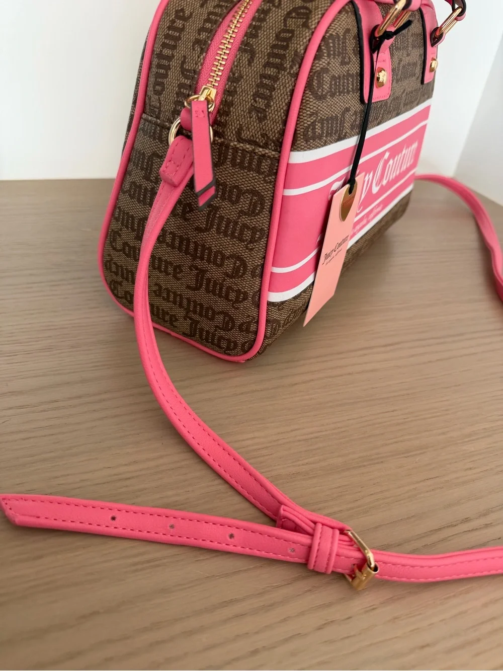 Juicy Couture Brown Monogram Satchel with Pink Accents NWT